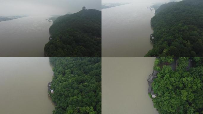 航拍素材.马鞍山采石矶烟雨