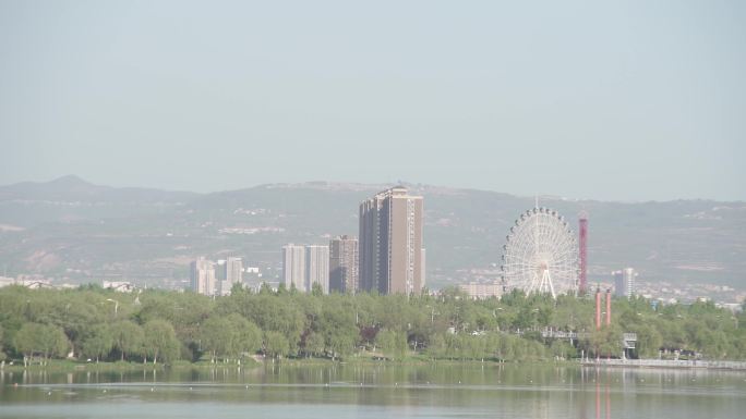 西安浐灞生态区空景4K视频风景素材