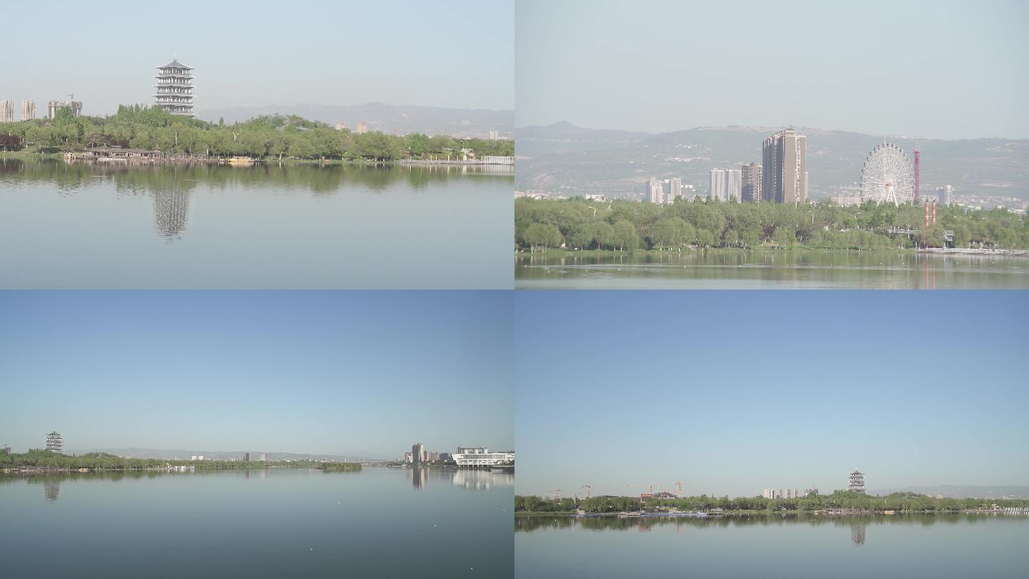 西安浐灞生态区空景4K视频风景素材