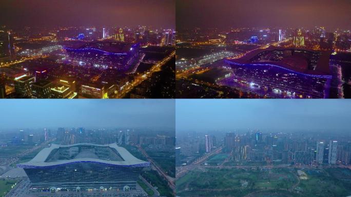 成都金融城环球中心夜景航拍素材4K