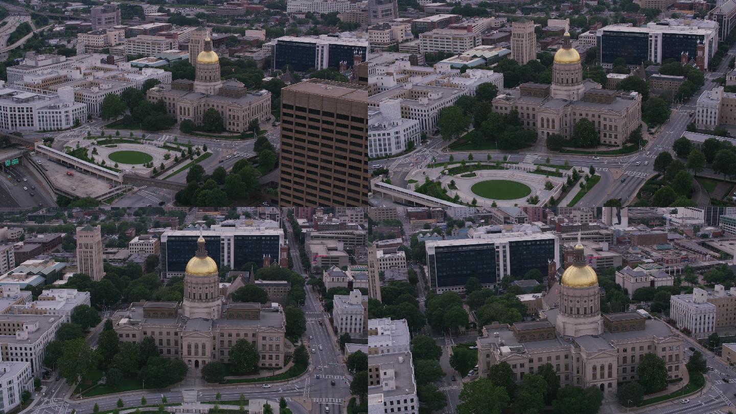 亚特兰大市中心和国会大厦白天的空中拍摄。