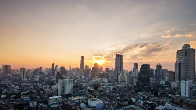 曼谷延时摄影城市全景地标cbd鸟瞰繁华都