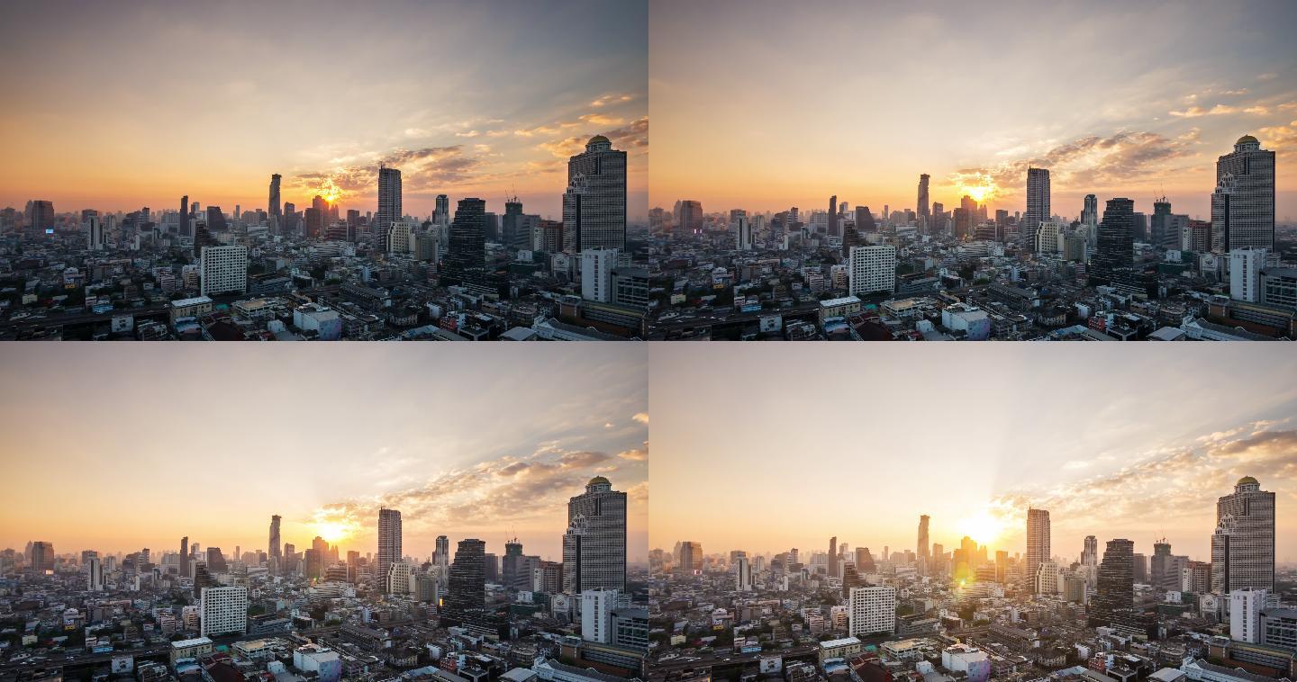 曼谷延时摄影城市全景地标cbd鸟瞰繁华都
