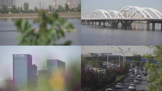 西安城市大桥灞河风景视频4K素材