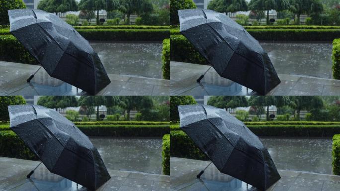 雨天雨伞、雨滴打在雨伞上