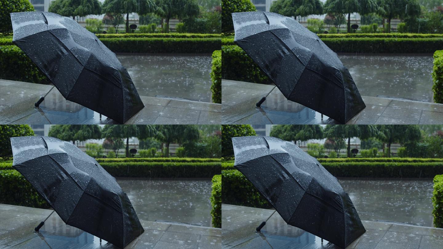 雨天雨伞、雨滴打在雨伞上