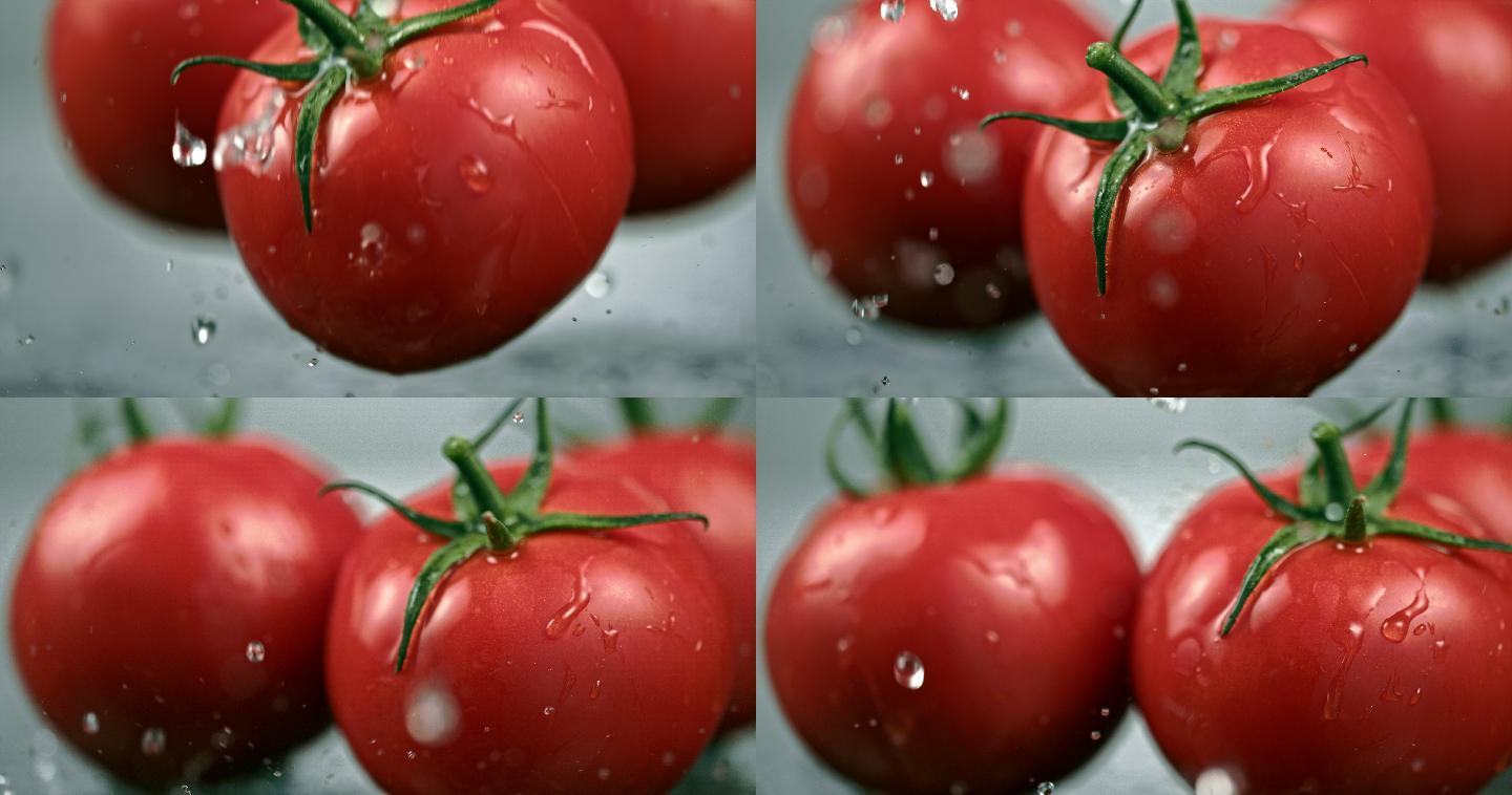 湿漉漉的西红柿落在桌子上