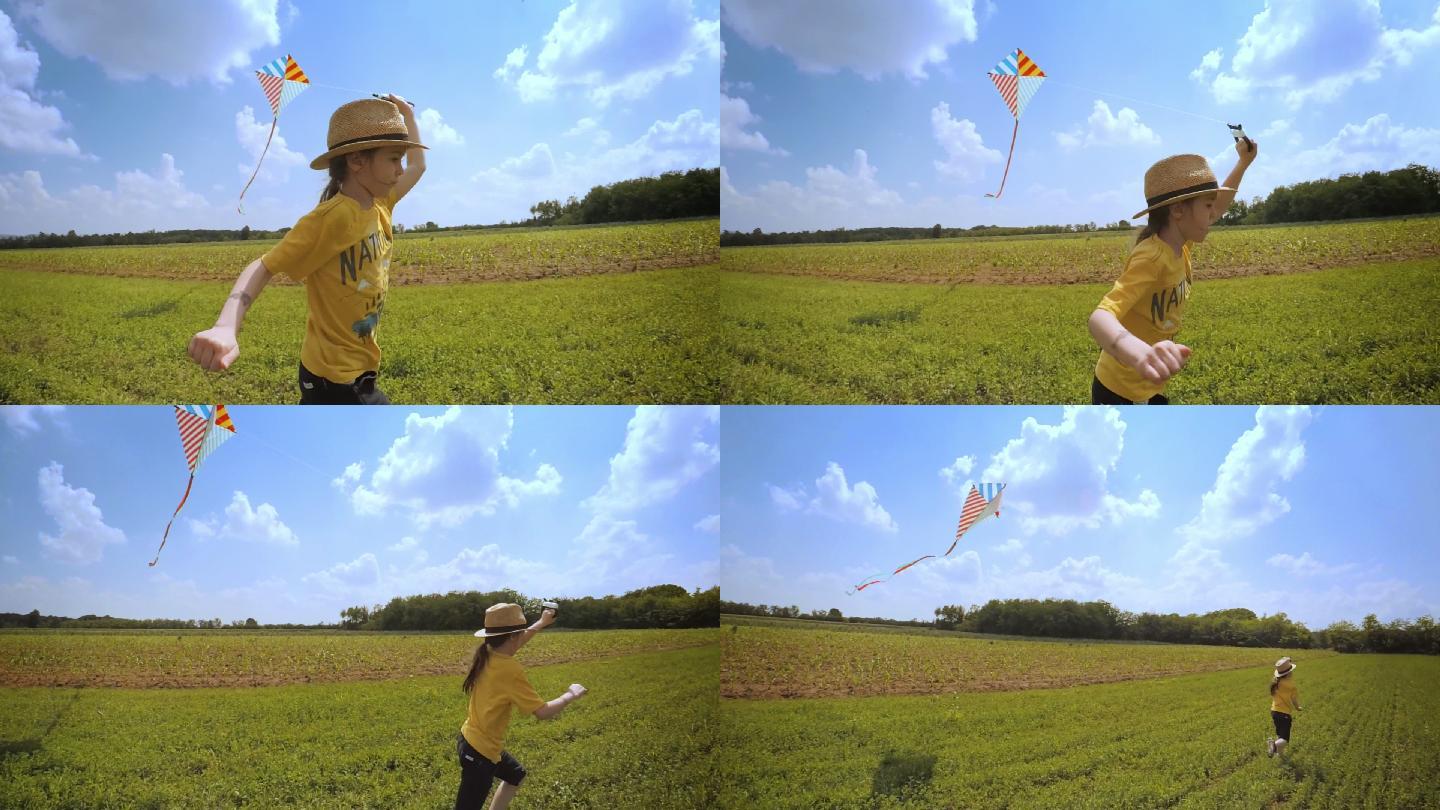 在放风筝的小女孩放飞梦想纯真童年希望