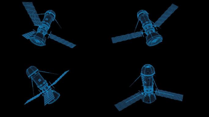 蓝色线框全息科技卫星动画带通道