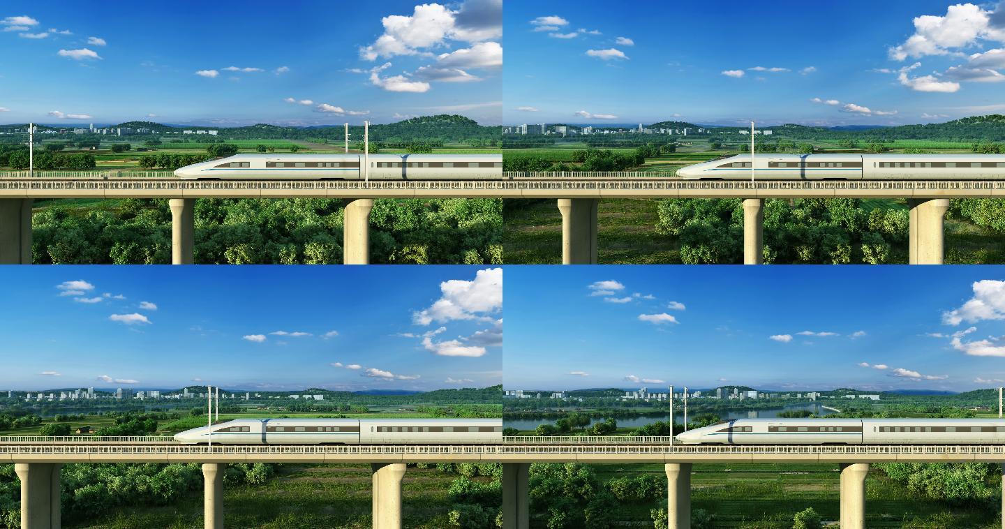 c-高铁田地飞速行驶山水