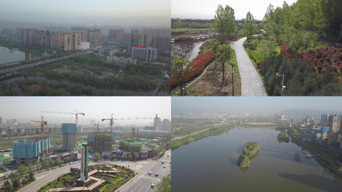 陕西城市湿地公园1080P航拍