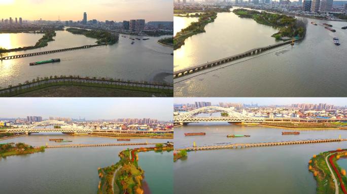 苏州宝带桥航拍，京杭大运河