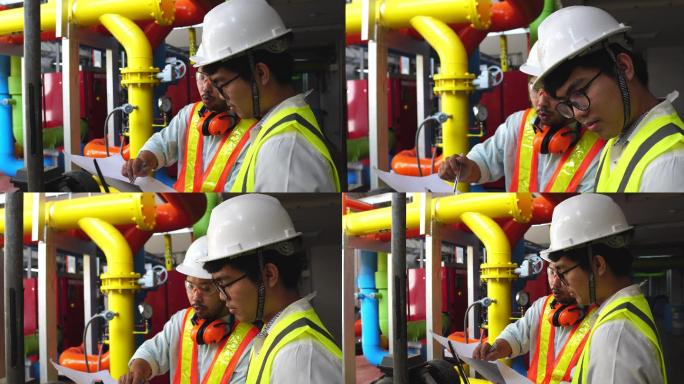 两名工程师正在检查工厂的煤气系统