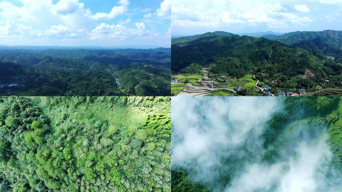 浓雾大山农村航拍