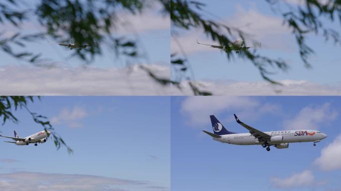4K山东航空飞机从天空飞过-平稳舒适航班