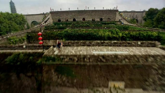 南京瓮城城堡古代建筑城墙特写航拍C020