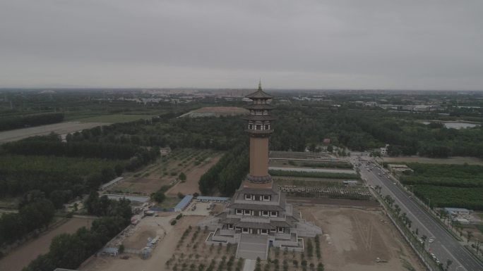 廊坊地标隆福寺航拍实拍素材