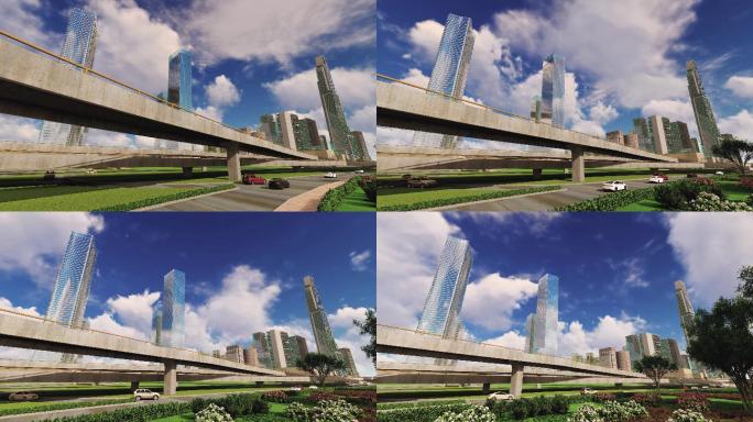 现代都市城市街景立交桥三维动画