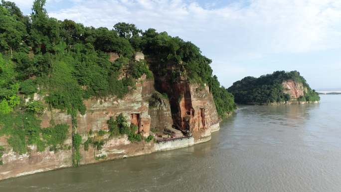 乐山大佛航拍大渡河岷江汇流