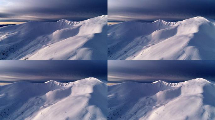 雪山日出鸟瞰图南极北极冰川雪峰美丽风光