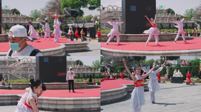 节假日公园露天文艺男女舞蹈演出