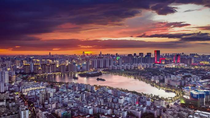 海南海口城市夜景车流晚霞延时4k