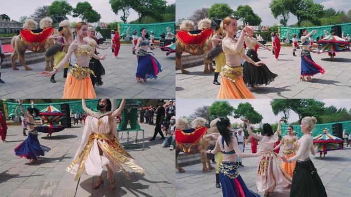 节假日公园露天文艺演出外国舞蹈世界大团结
