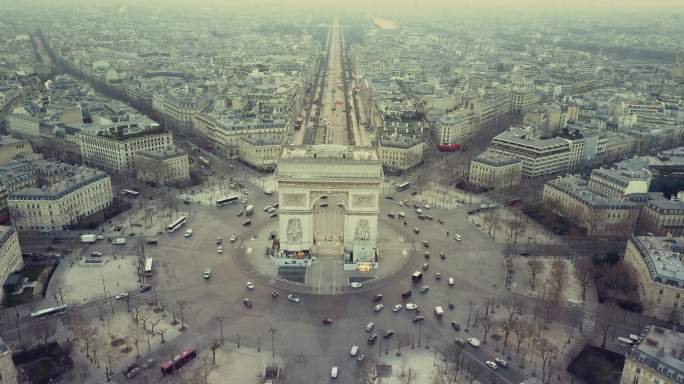 巴黎凯旋门鸟瞰图法国首都-建筑特色著名的