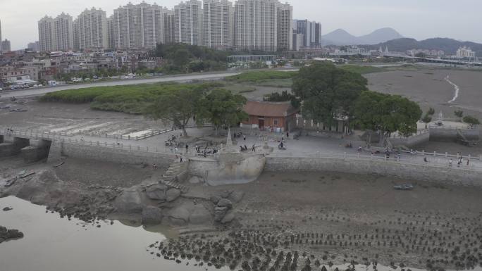 洛阳桥特写近景泉州万安桥石桥航拍