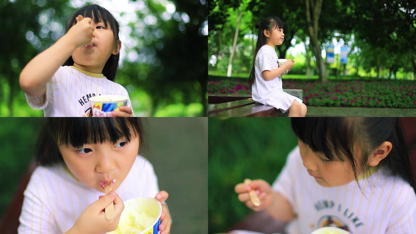 小朋友吃冰淇淋实拍素材