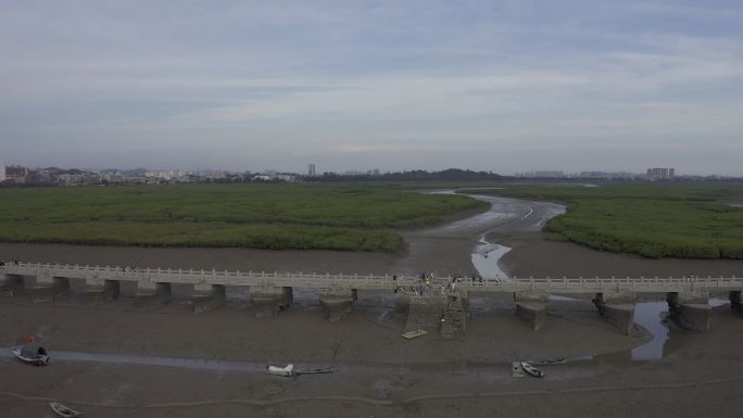 洛阳桥特写泉州万安桥石桥航拍大景