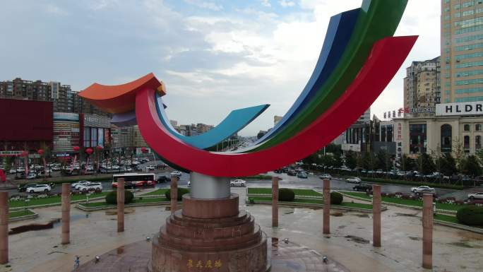 辽宁省葫芦岛市飞天广场雕塑城市航拍