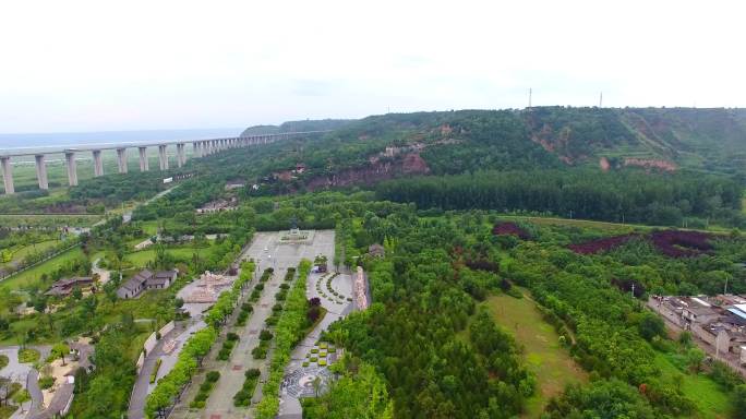 陕西省西汉史学家司马迁的旧址故居航拍