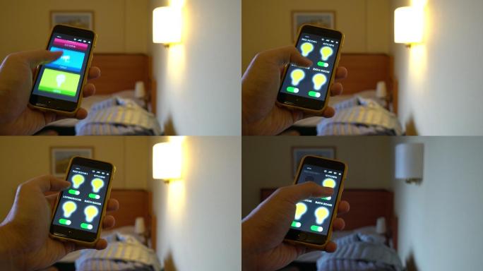 人们用智能手机控制卧室的灯光