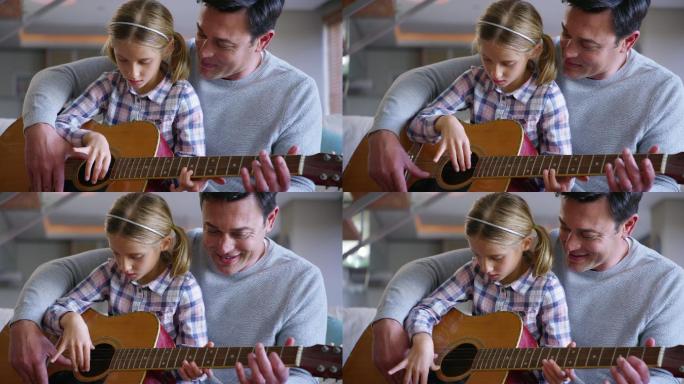爸爸教女儿弹吉他