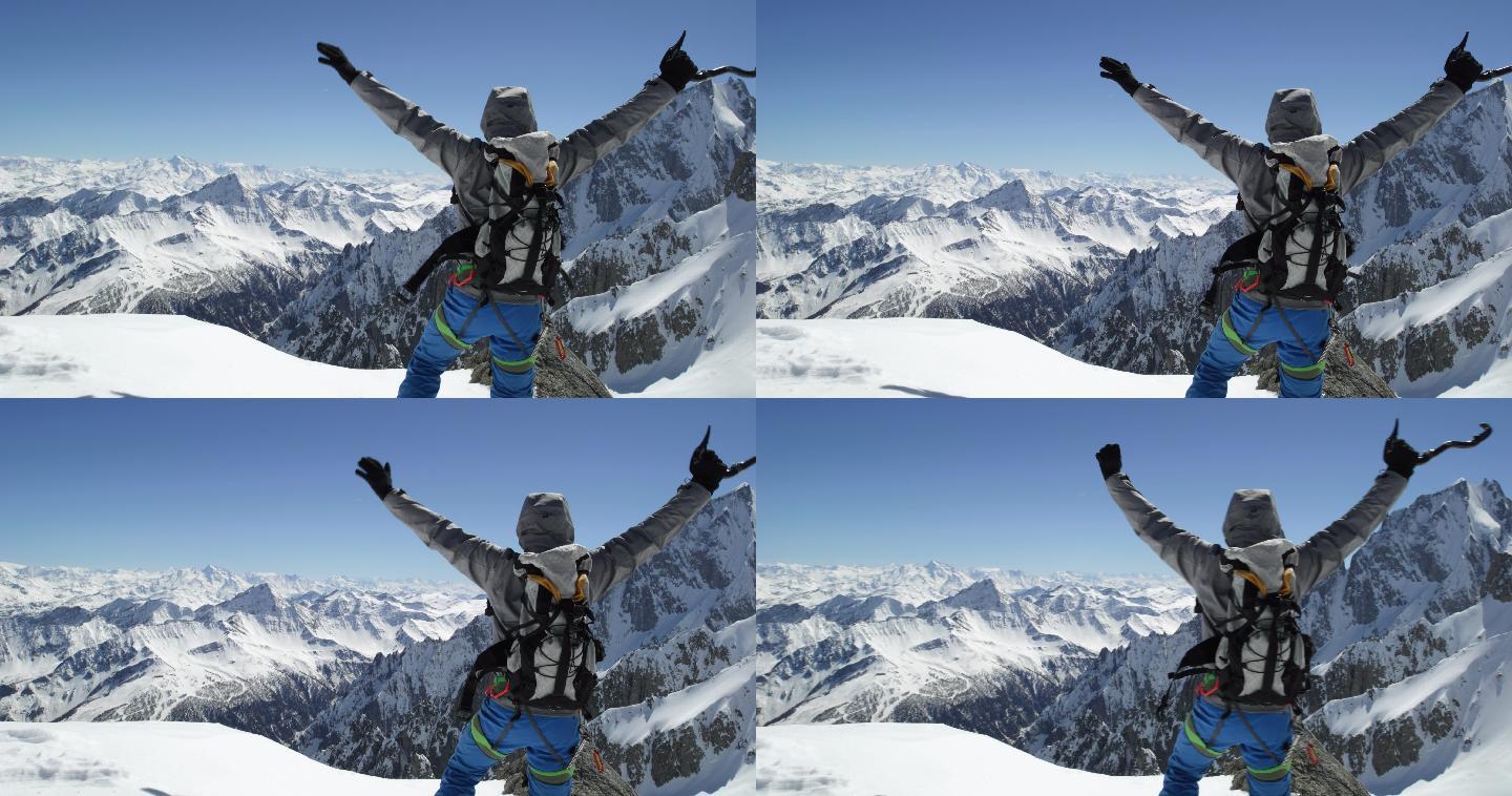 成功登上雪山顶峰。