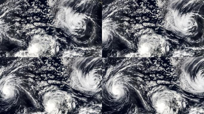 三个飓风，风暴，龙卷风，卫星视图