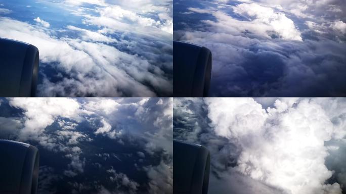 飞机遇上气流从蓝天白云进入乌云密布