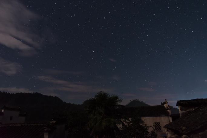 4K西递古村星轨延时银河星空延时