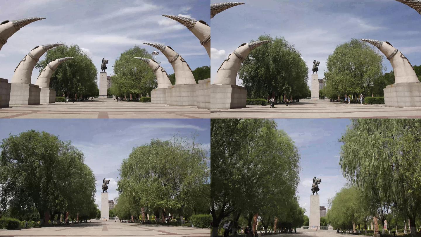 移动延时成吉思汗广场铜像