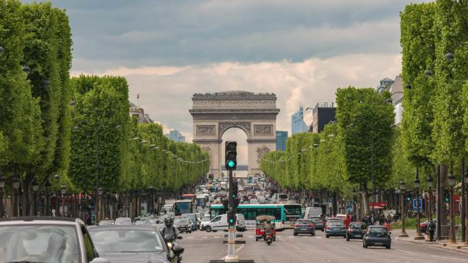 法国巴黎凯旋门和香榭丽舍大街