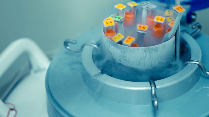 科学家从实验室液氮罐中取出冷冻细胞