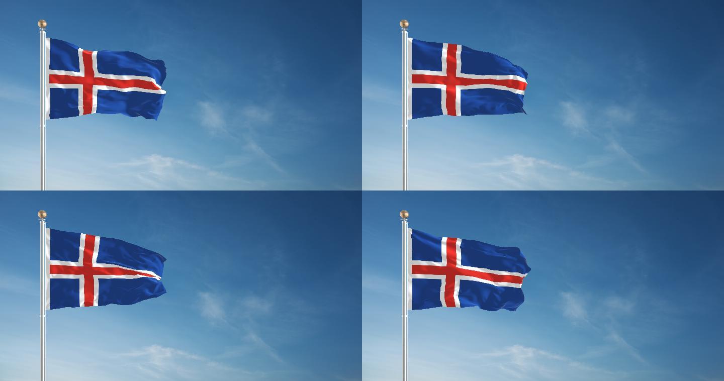 冰岛国旗特效动画蓝天旗子vj合成元素飘动