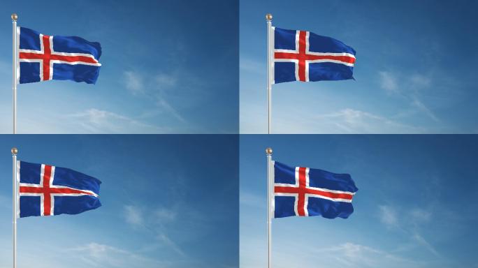 冰岛国旗特效动画蓝天旗子vj合成元素飘动