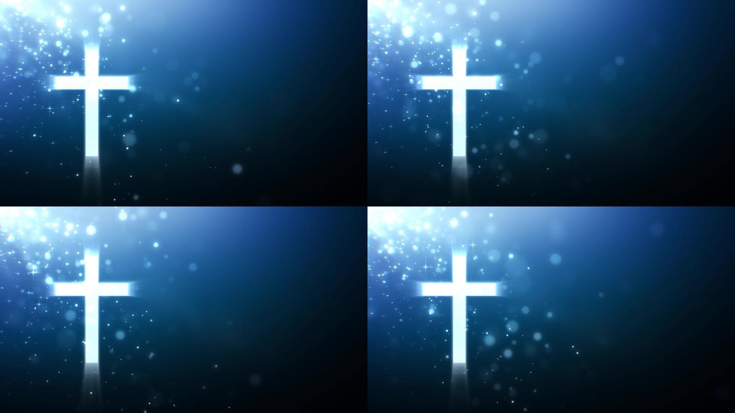 蓝色梦幻星光十字架循环视频