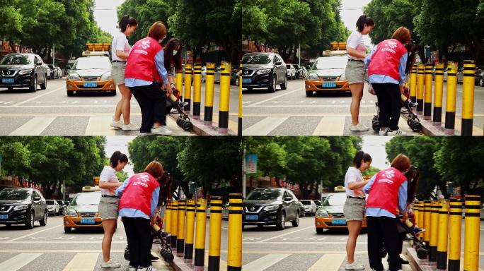 社区志愿者帮助路人