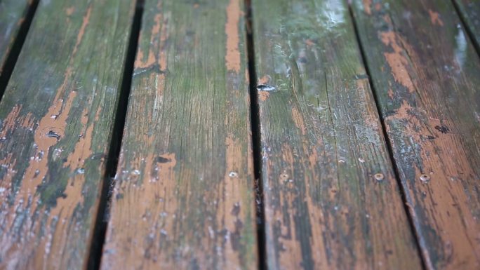 雨中旧木板特写
