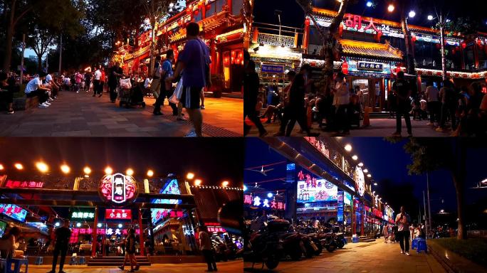 北京簋街小吃夜市延时拍摄城市夜生活人流