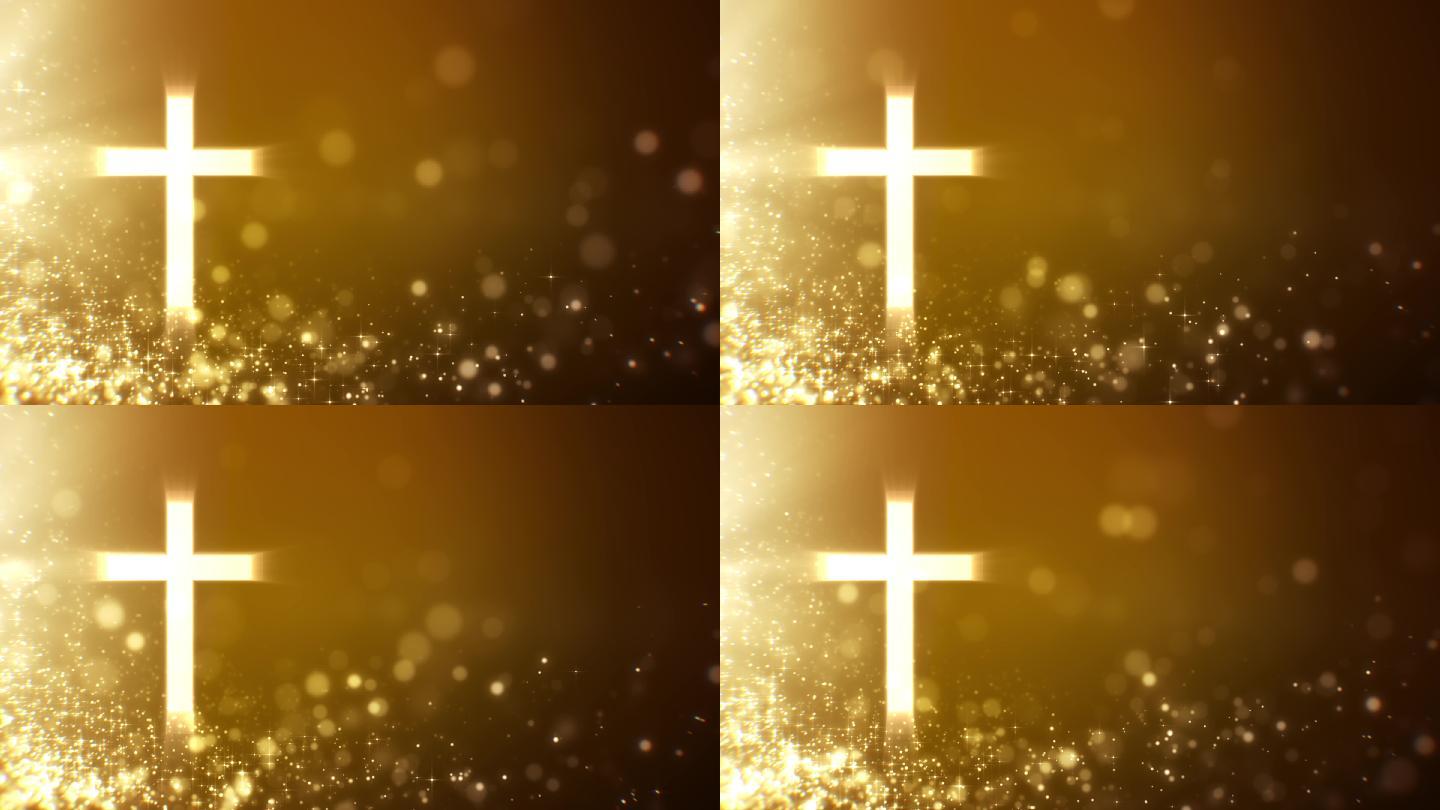 金色震撼星光粒子十字架视频