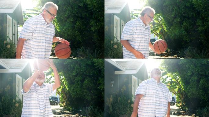 老年男子在户外打篮球